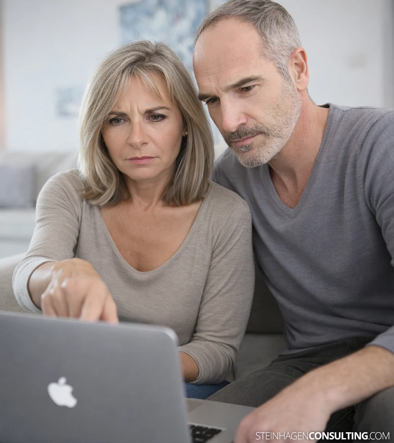 Ein besorgtes Ehepaar informiert sich über das drohende Bargeldverbot und die Gefahr der schleichenden Enteignung durch den Digitalen Euro